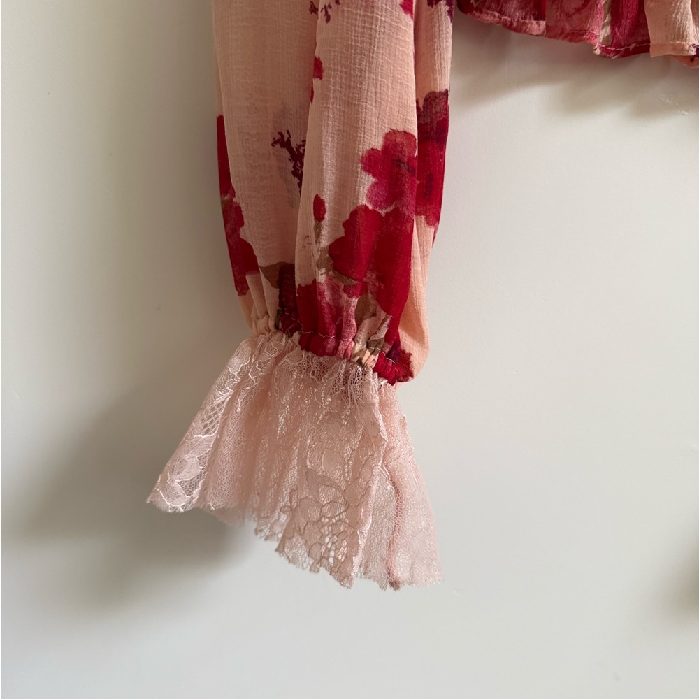 Free People Daphne Blouse in a pink and red floral - Picture 5 of 6